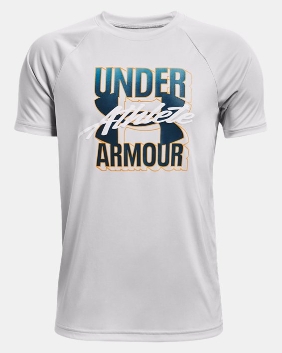 Boys' UA Tech™ Athlete Short Sleeve, Gray, pdpMainDesktop image number 0